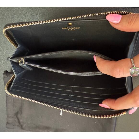 Yves Saint Laurent  Leather Y Line Zip Around Wallet Black Smooth Leather - Picture 4 of 8